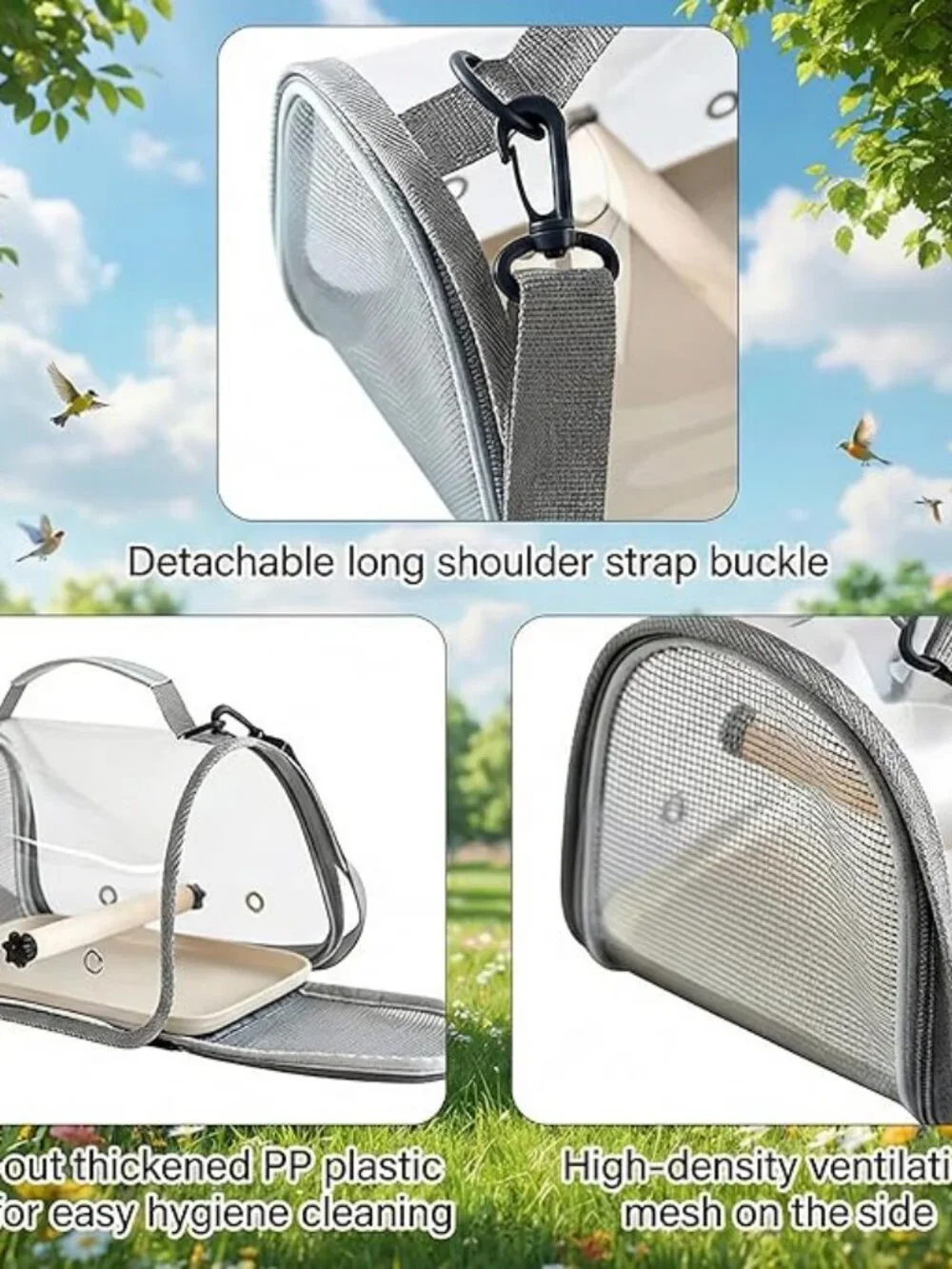 Portable Bird Carrier Backpack – Breathable Mesh, Clear View, Perch & Easy Clean